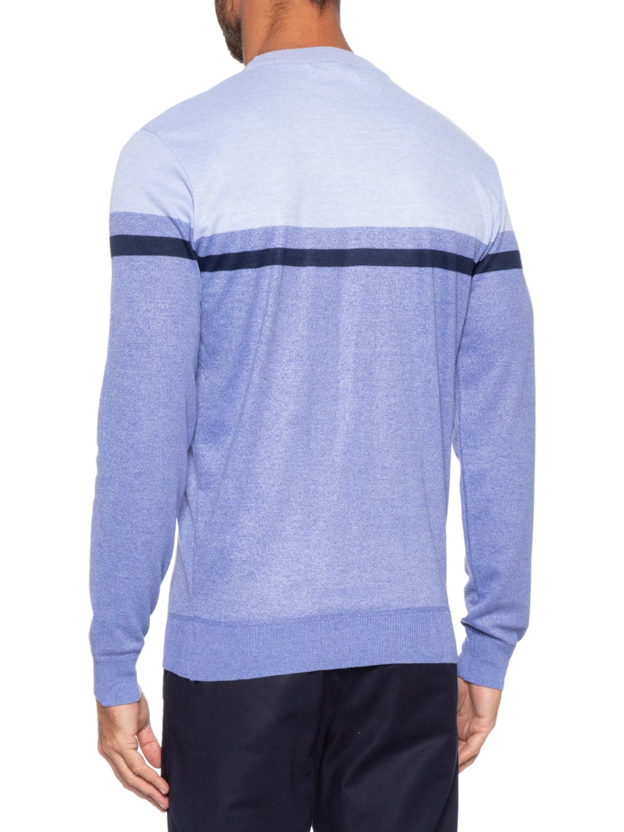 Suéter Masculino Listrado Gola Redonda Azul '2 Essential