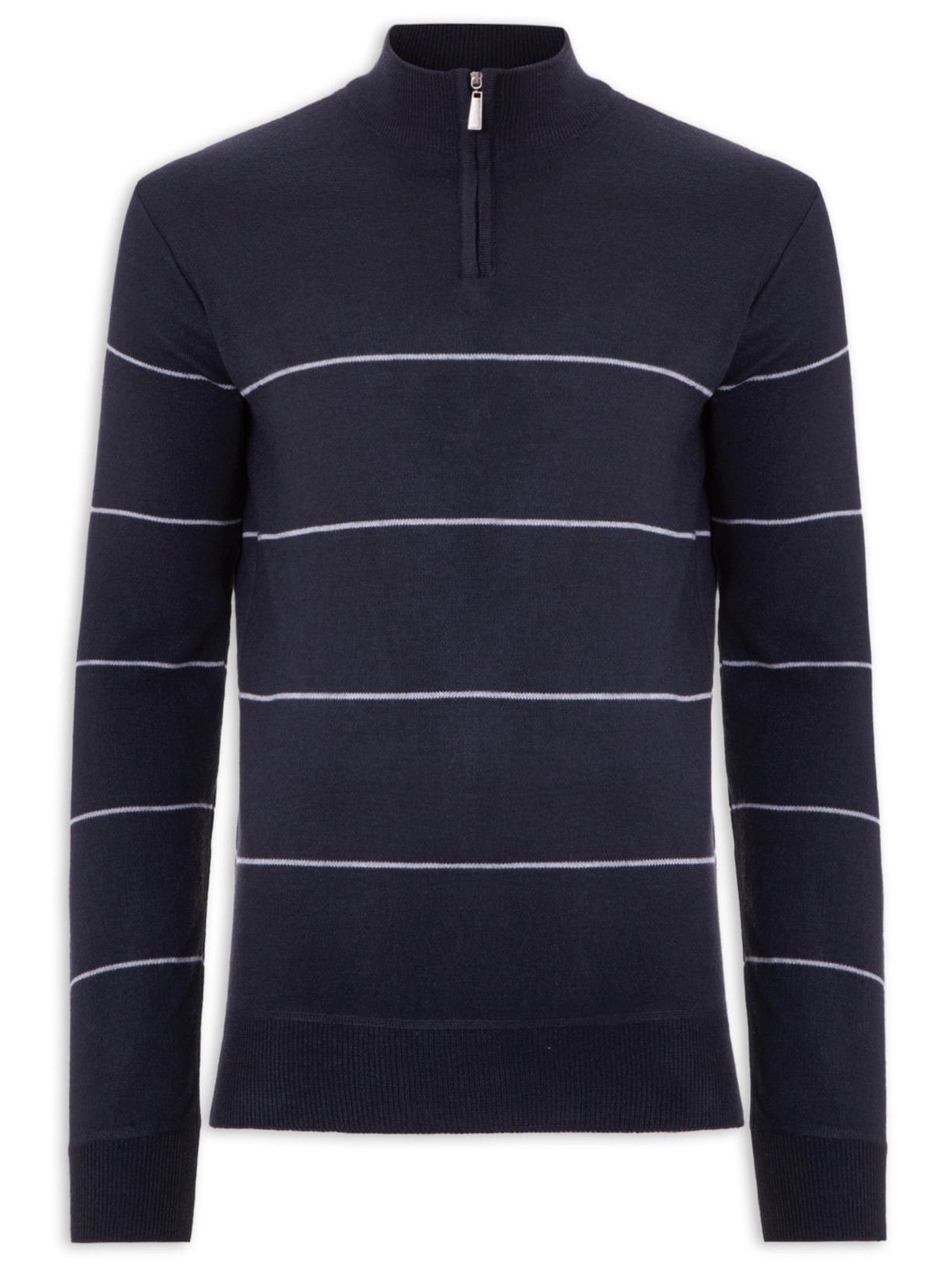 Suéter Masculino Listrado Meio Zíper Azul '2 Essential