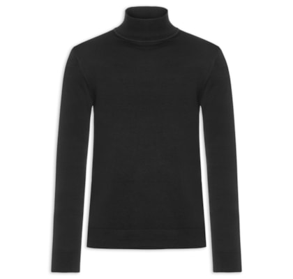 Suéter Masculino Manga Longa Gola Rolet em Lã Merino Pura - Preto