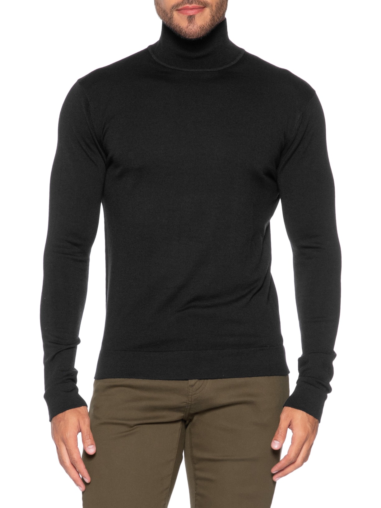 Suéter Masculino Manga Longa Gola Rolet em Lã Merino Pura Preto Ricardo Almeida