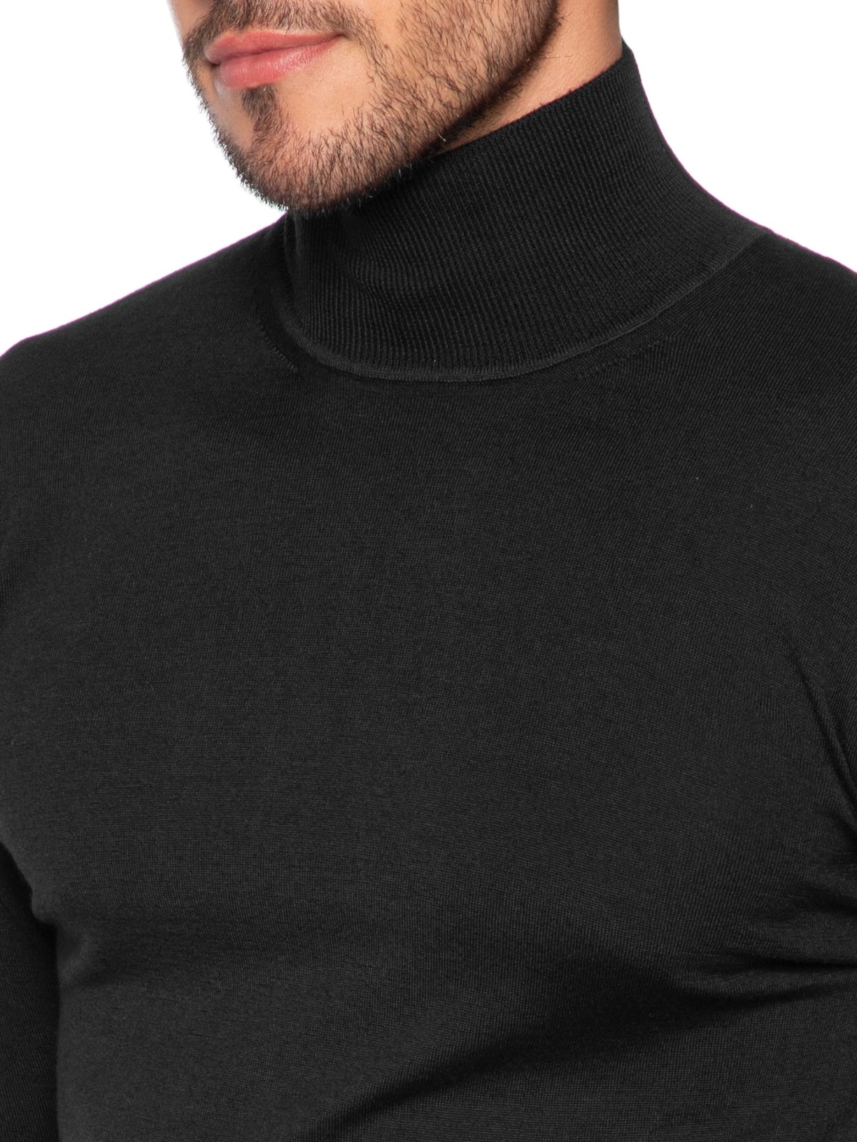 Suéter Masculino Manga Longa Gola Rolet em Lã Merino Pura Preto Ricardo Almeida