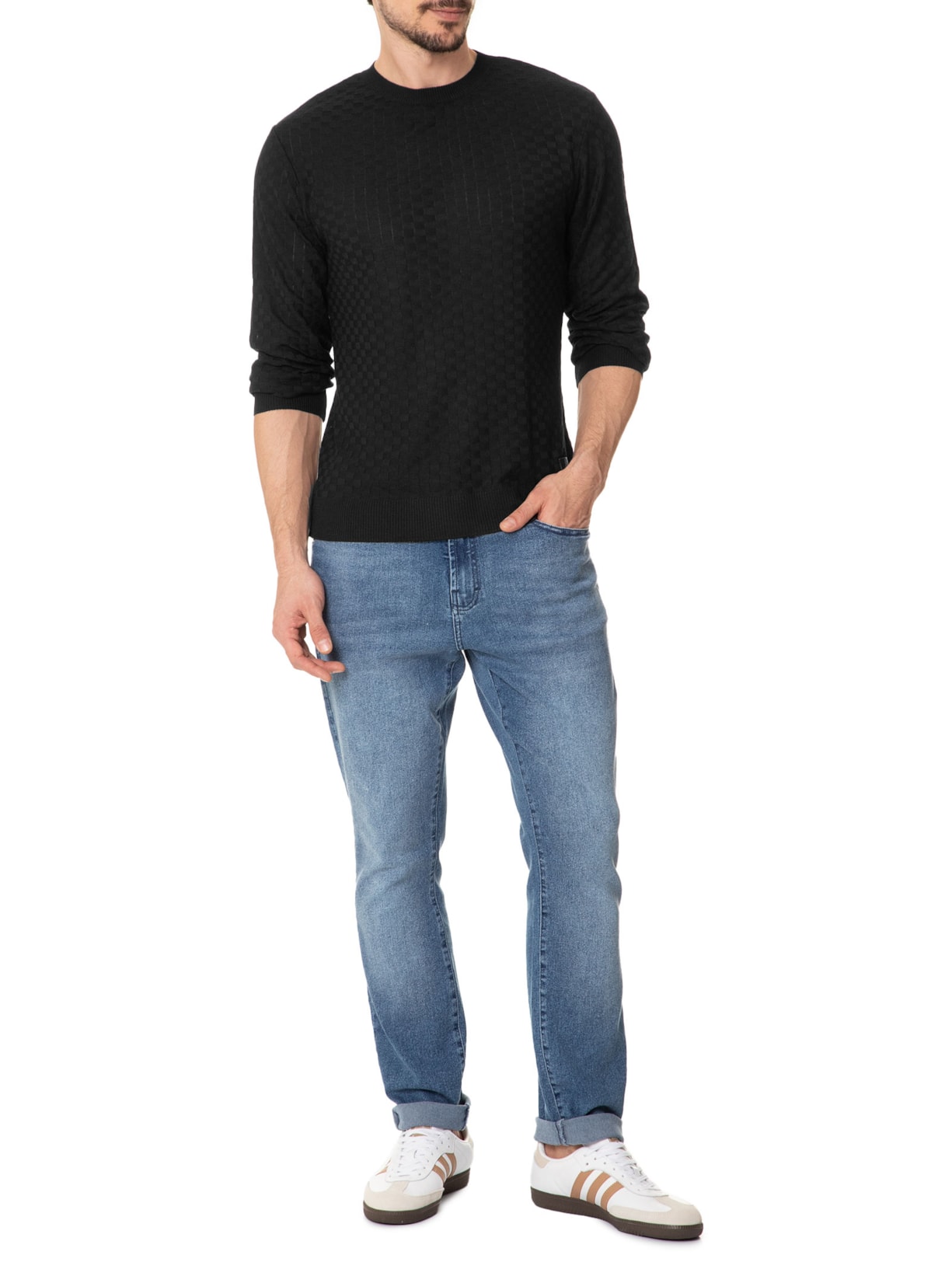 Suéter Masculino Manga Longa Square Preto John John