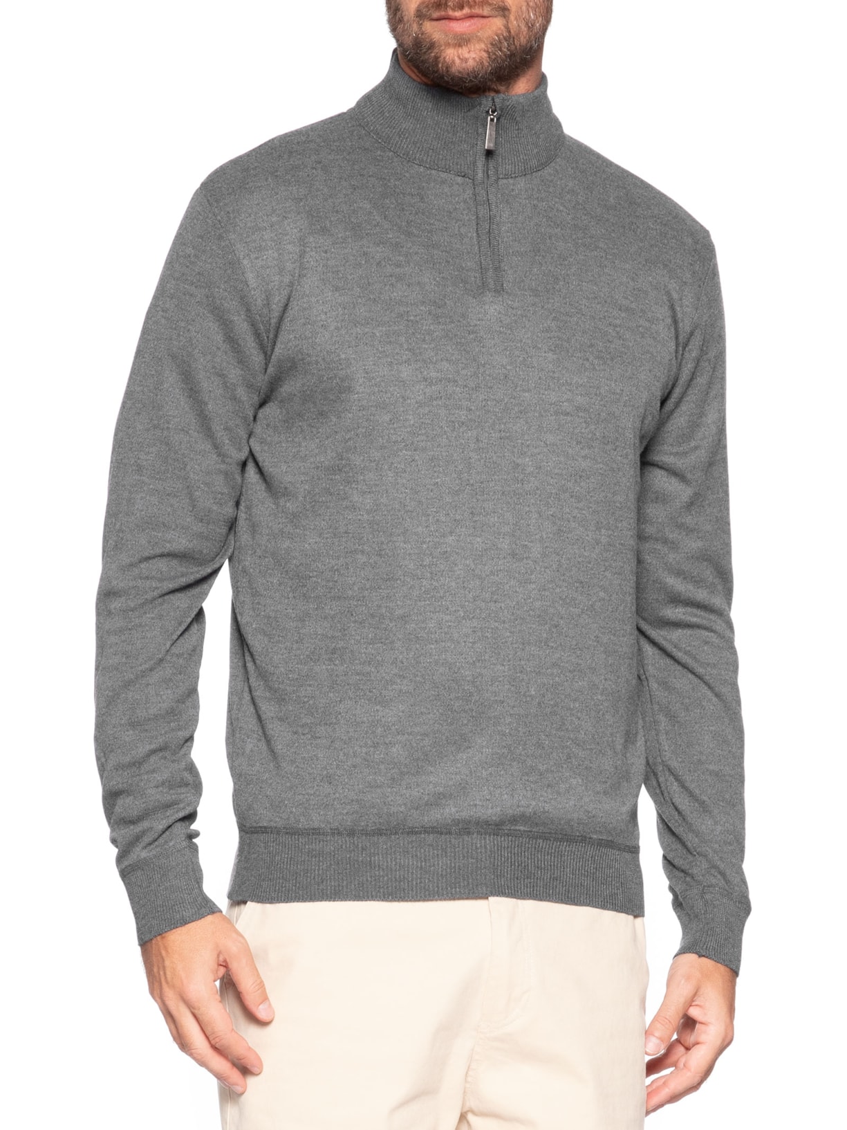 Suéter Masculino Meio Zíper Cinza '2 Essential