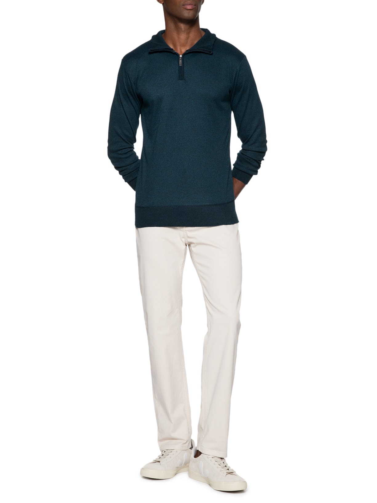 Suéter Masculino Meio Zíper Gola Alta Azul '2 Essential