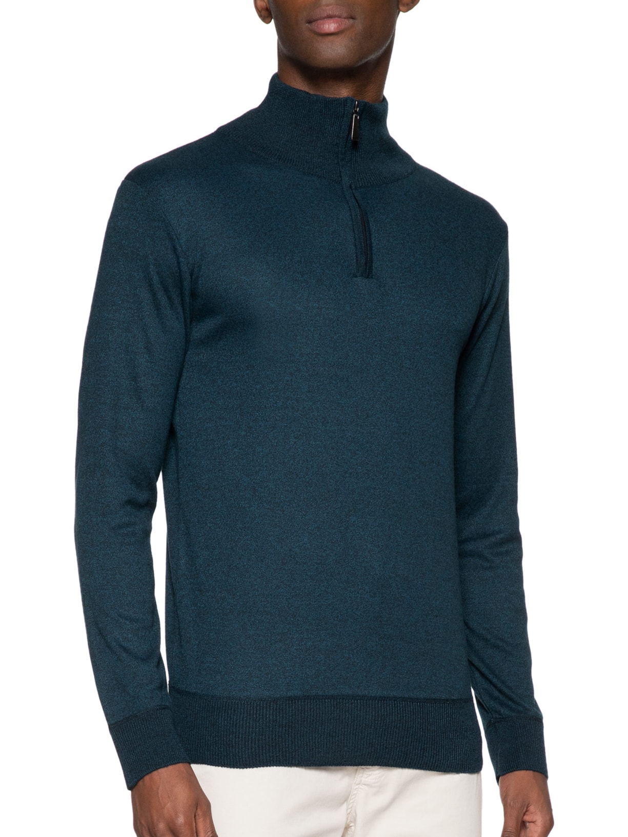 Suéter Masculino Meio Zíper Gola Alta Azul '2 Essential