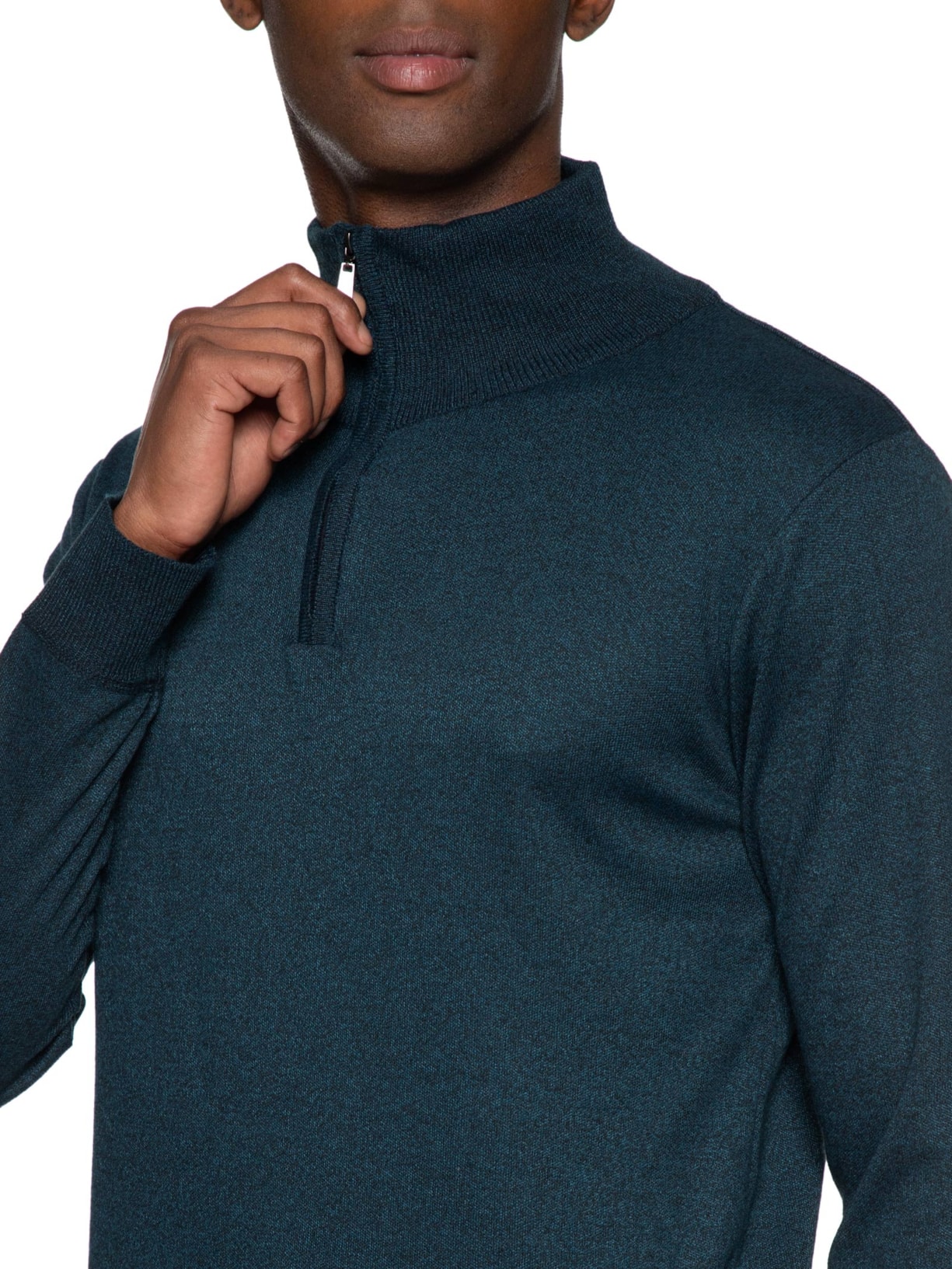 Suéter Masculino Meio Zíper Gola Alta Azul '2 Essential