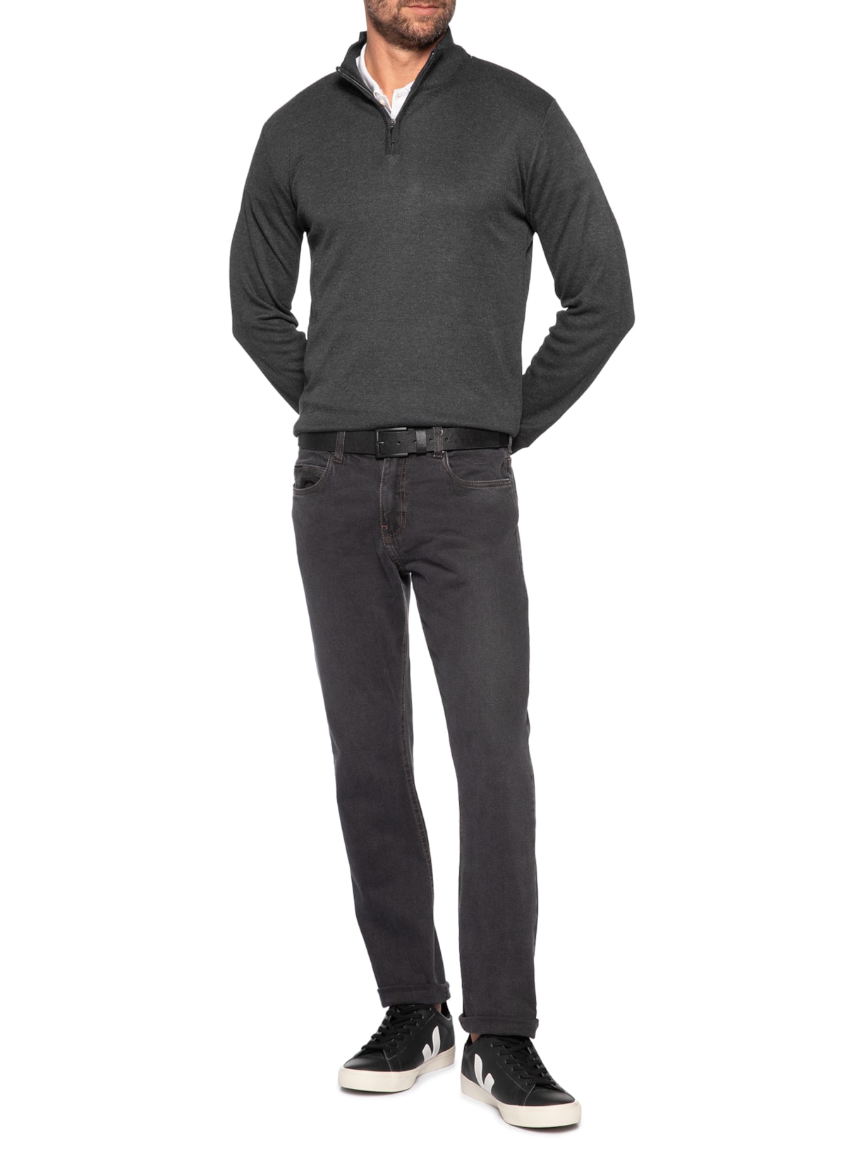 Suéter Masculino Meio Zíper Preto '2 Essential