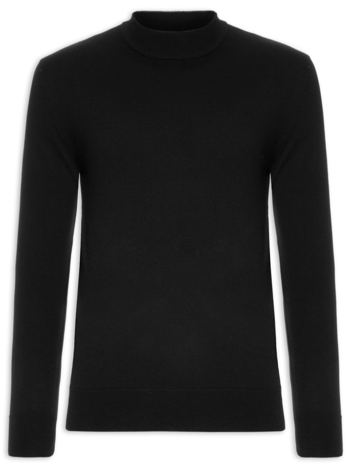 Suéter Masculino Merino Gola Alta Manga Longo - Preto