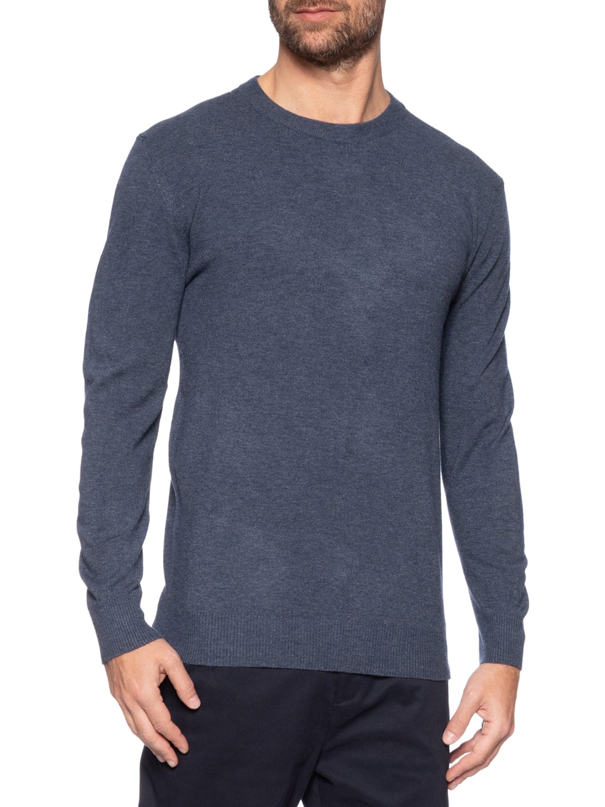 Suéter Masculino Mescla Gola Redonda Azul '2 Essential