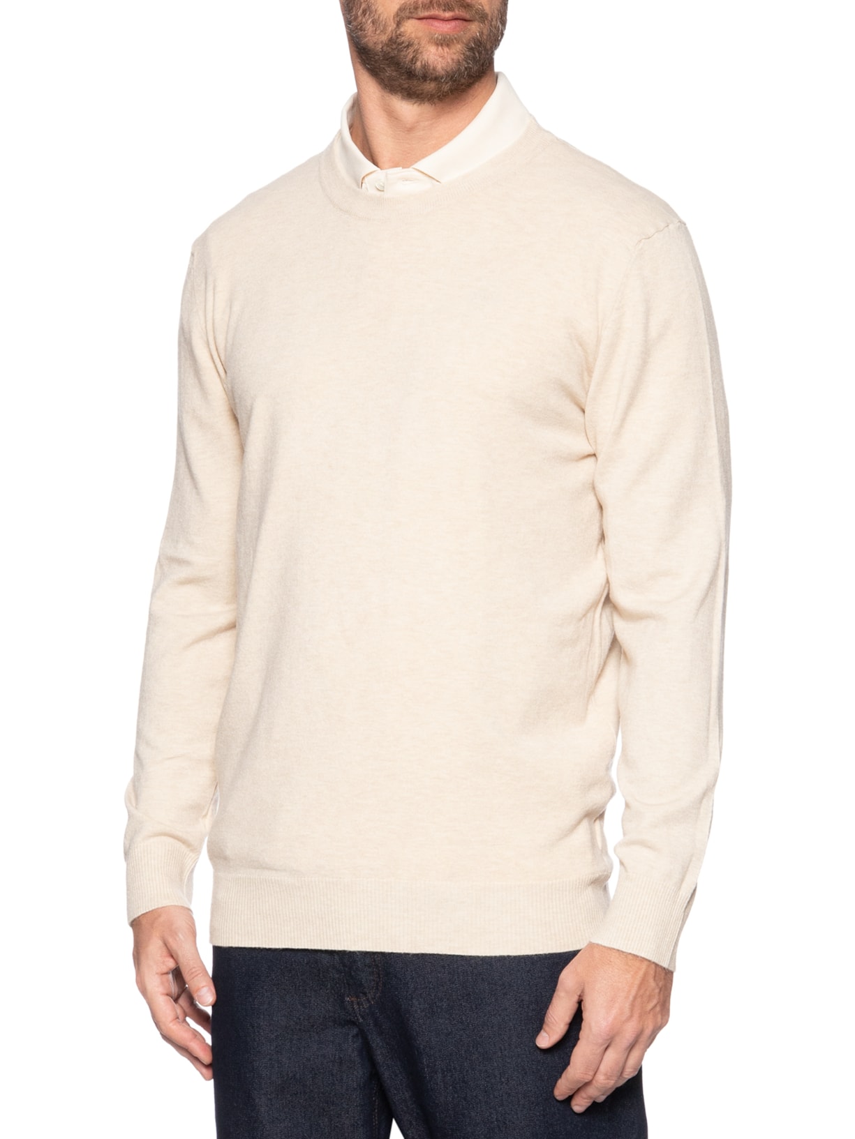 Suéter Masculino Mescla Gola Redonda Bege '2 Essential