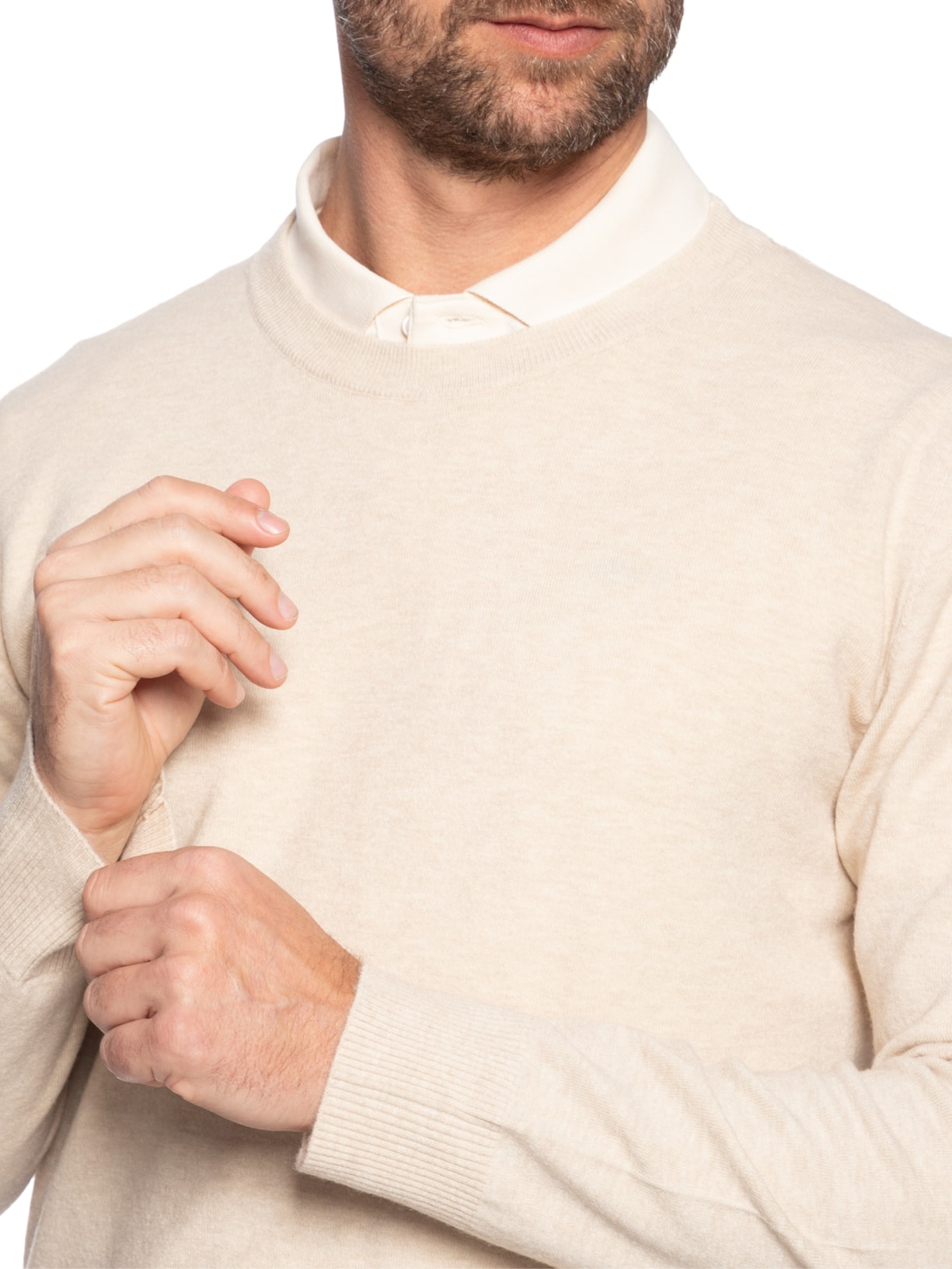 Suéter Masculino Mescla Gola Redonda Bege '2 Essential