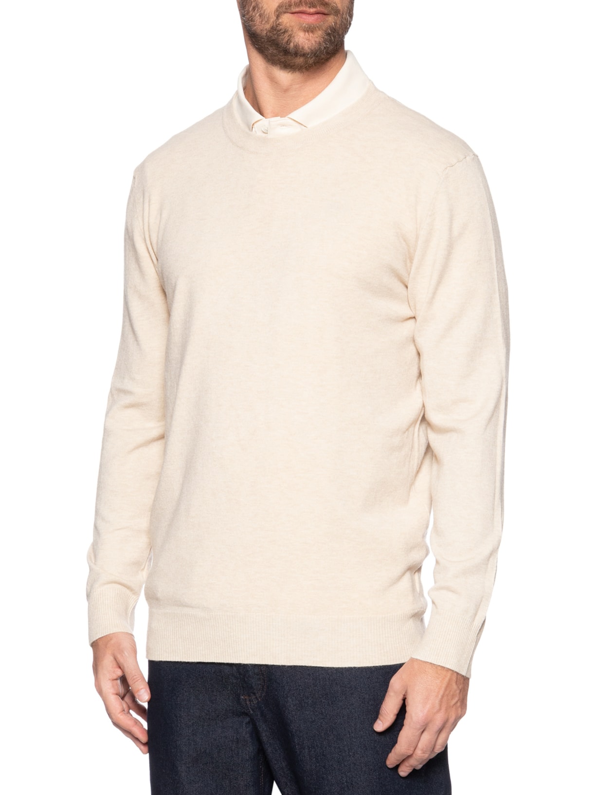Suéter Masculino Mescla Gola Redonda Bege '2 Essential