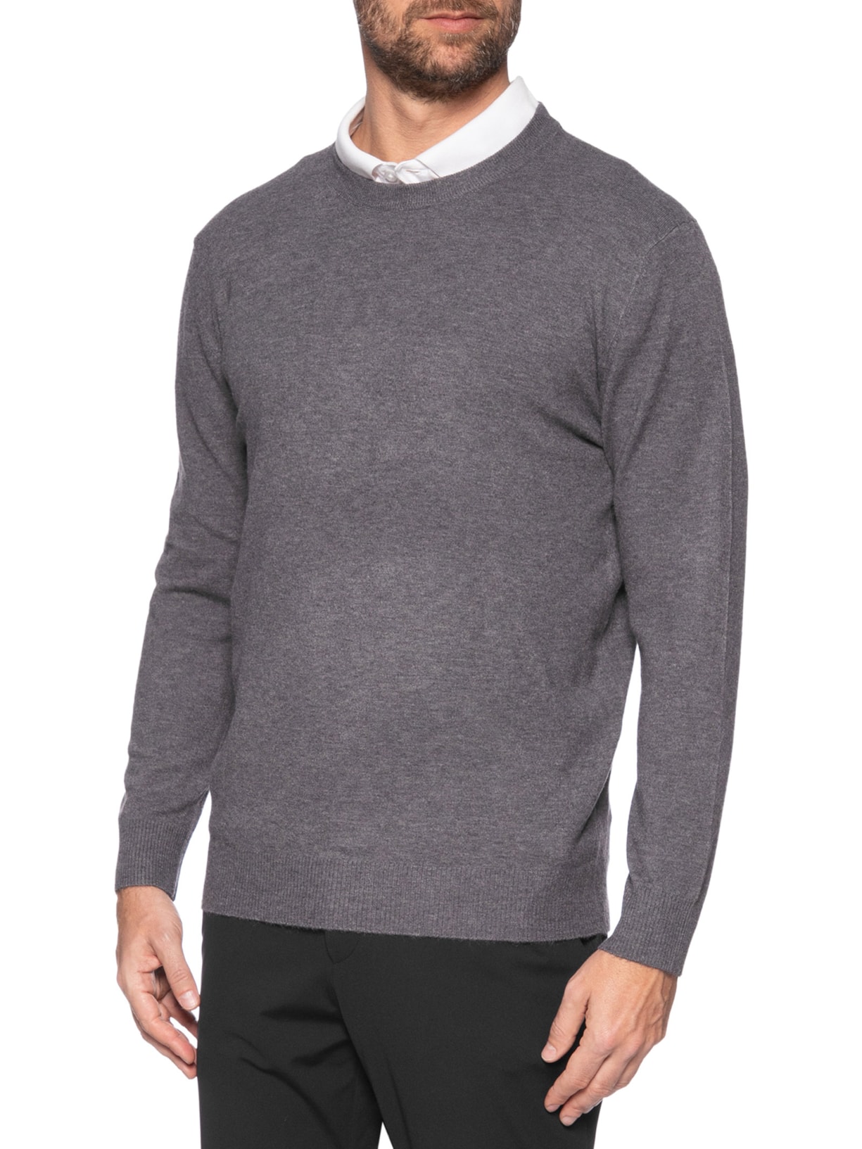 Suéter Masculino Mescla Gola Redonda Cinza '2 Essential