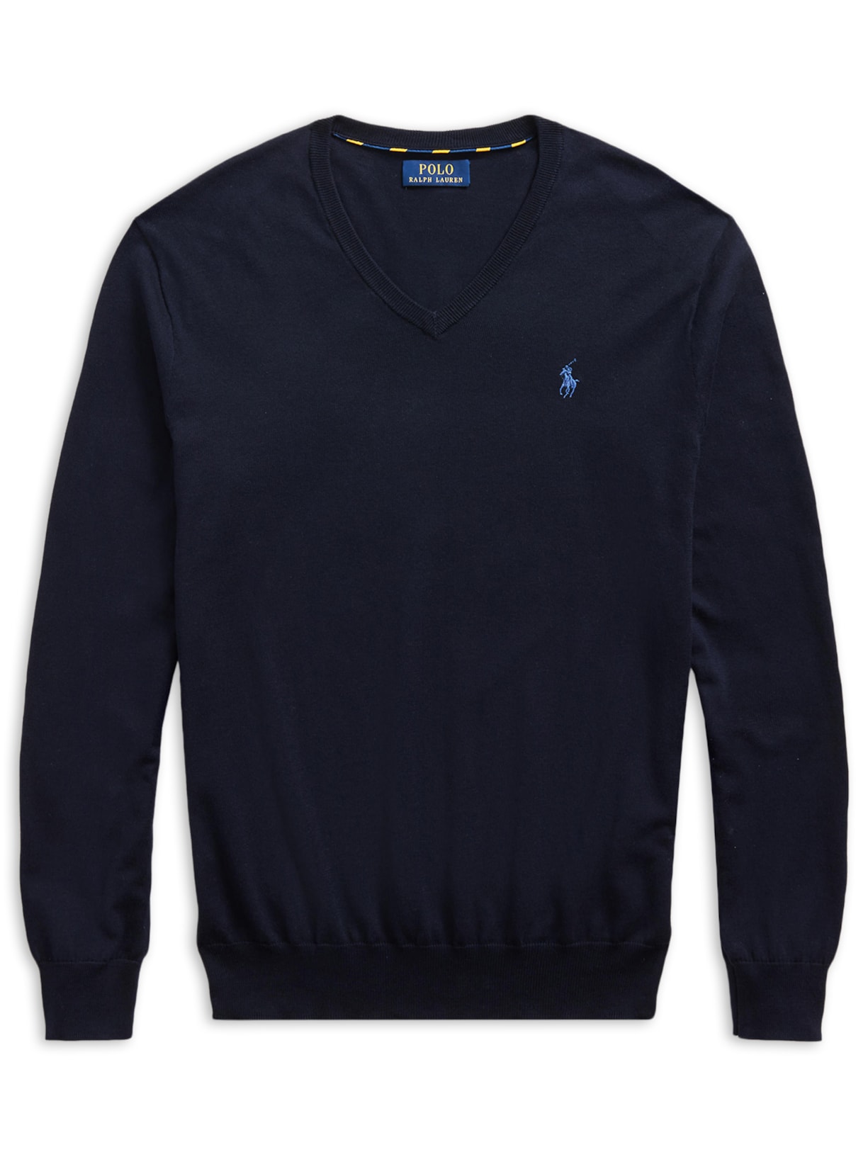 Suéter Masculino Pima Cotton Gola V Classic Logo Azul Polo Ralph Lauren
