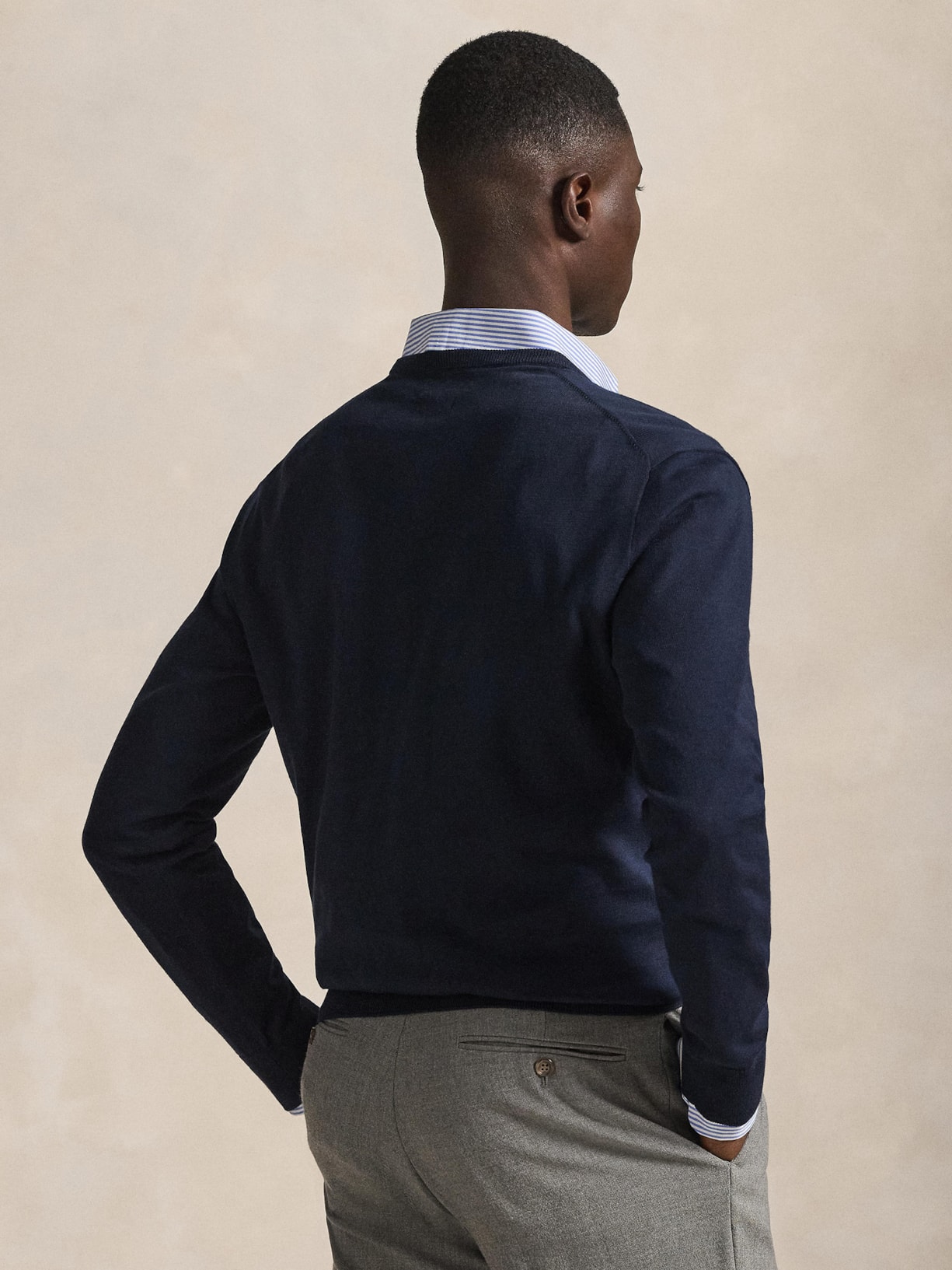 Suéter Masculino Pima Cotton Gola V Classic Logo Azul Polo Ralph Lauren