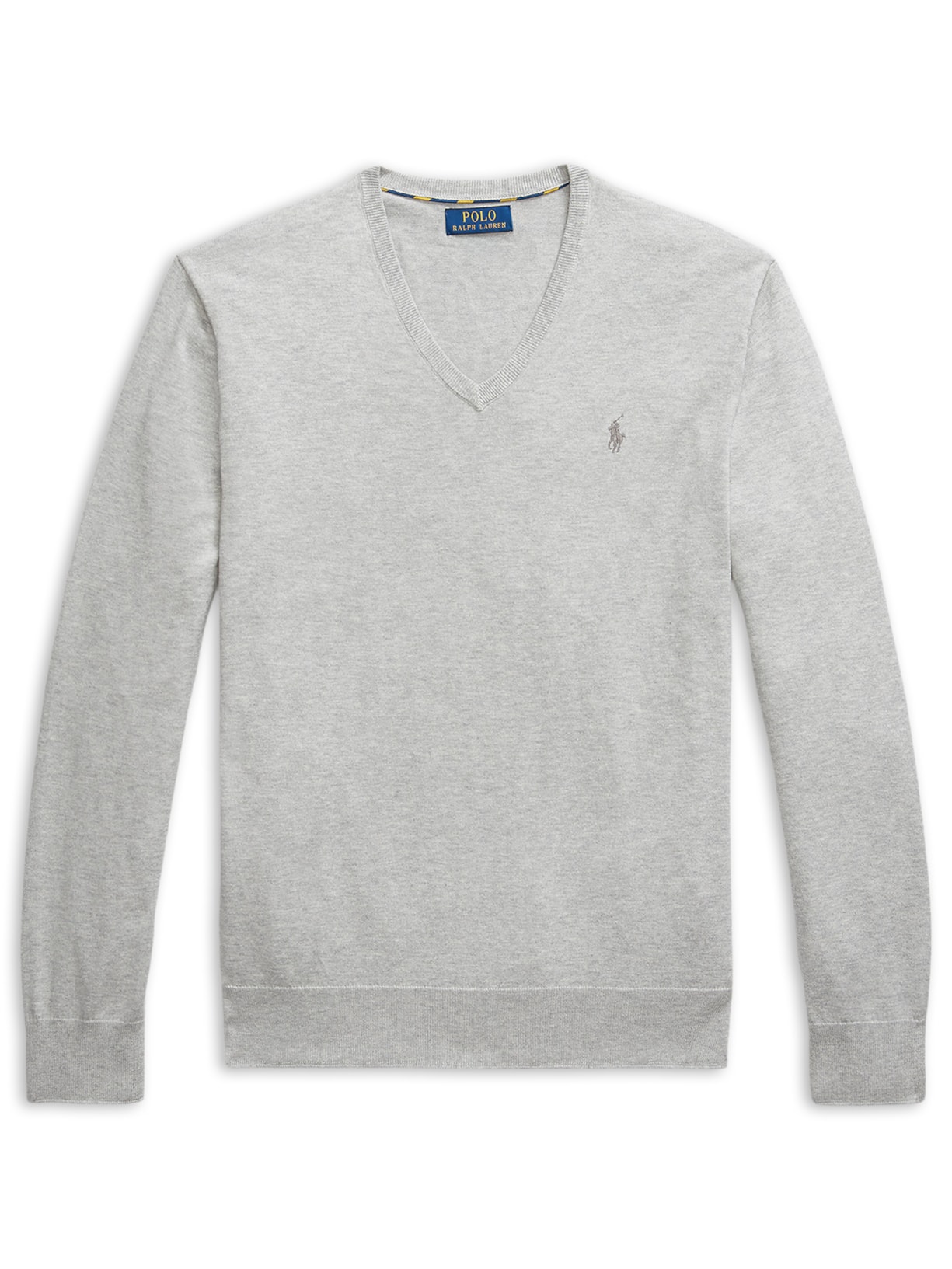Suéter Masculino Pima Cotton Gola V Classic Logo - Cinza