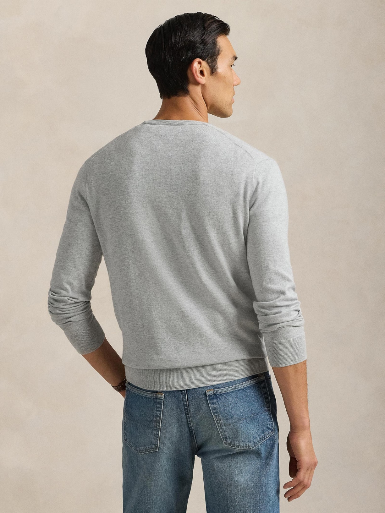 Suéter Masculino Pima Cotton Gola V Classic Logo Cinza Polo Ralph Lauren