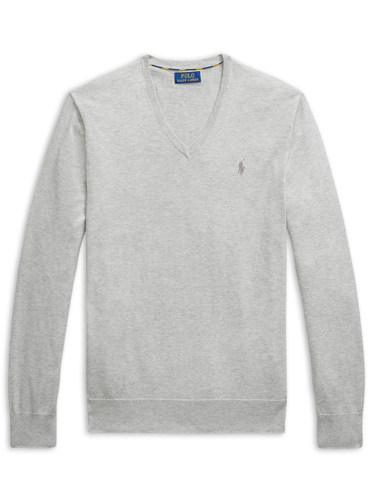 Suéter Masculino Pima Cotton Gola V Classic Logo - Cinza