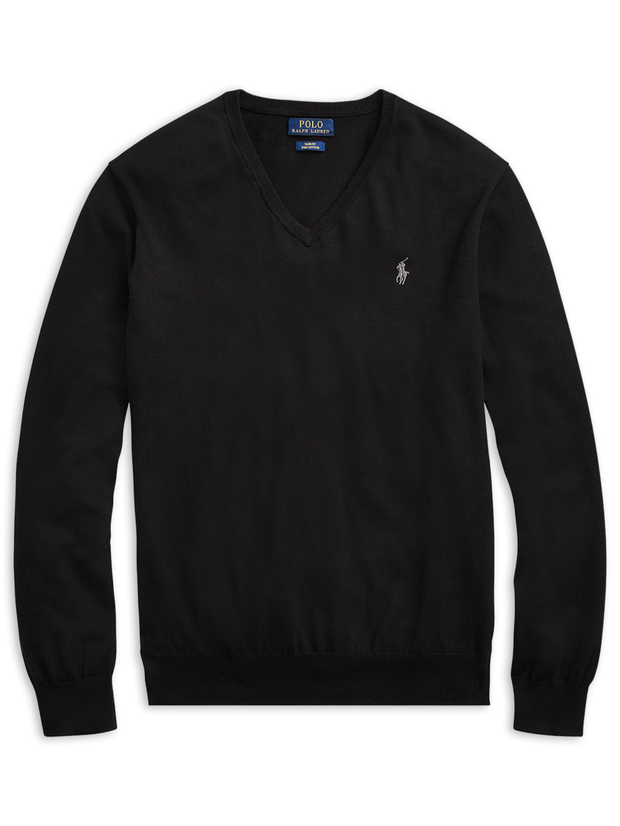 Suéter Masculino Pima Cotton Gola V Classic Logo - Preto
