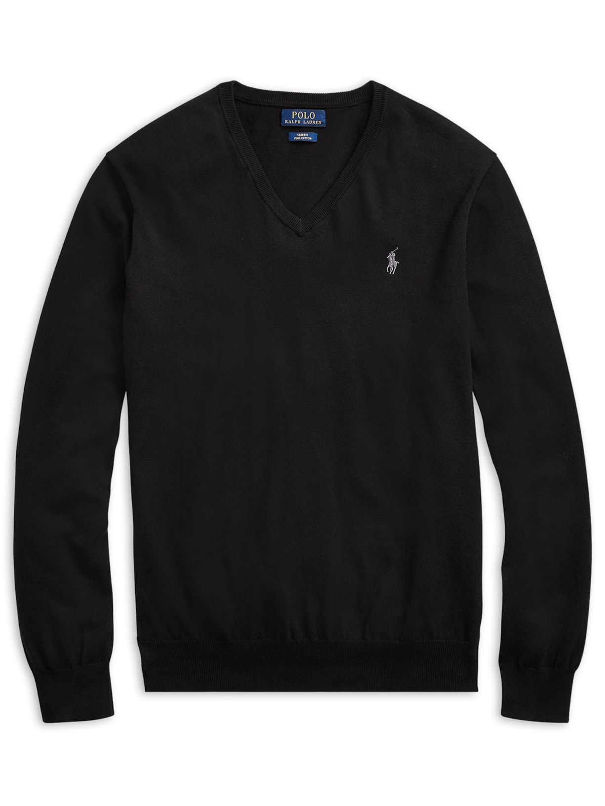 Suéter Masculino Pima Cotton Gola V Classic Logo - Preto