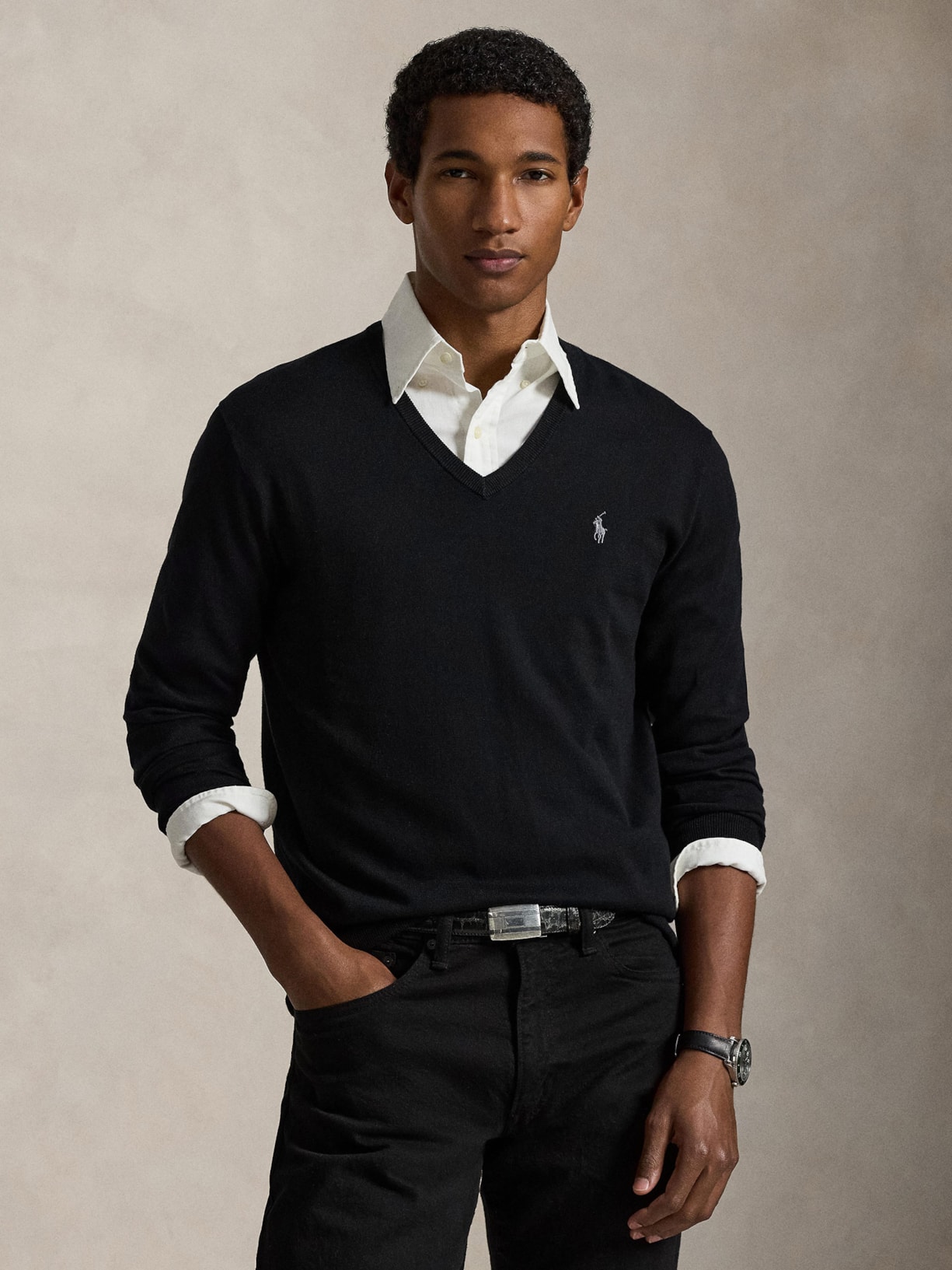 Suéter Masculino Pima Cotton Gola V Classic Logo Preto Polo Ralph Lauren