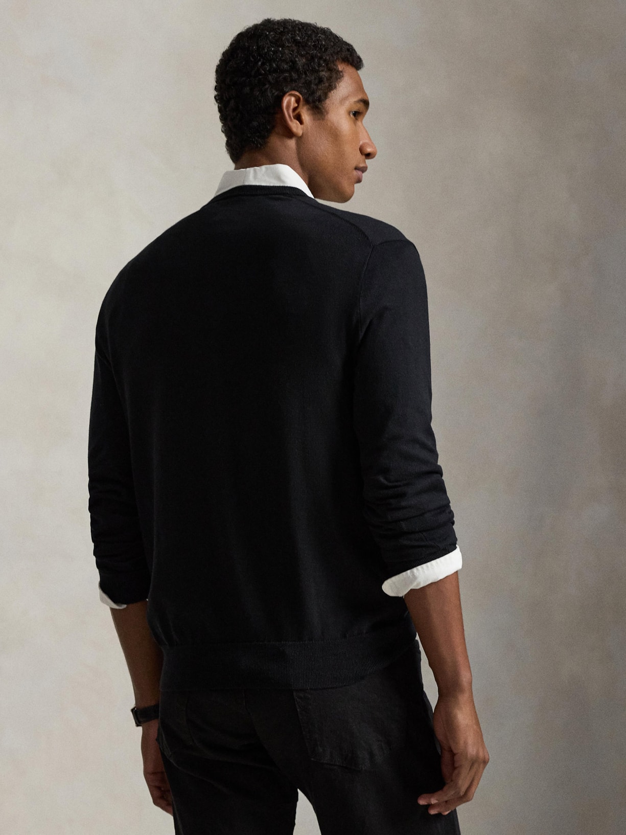 Suéter Masculino Pima Cotton Gola V Classic Logo Preto Polo Ralph Lauren