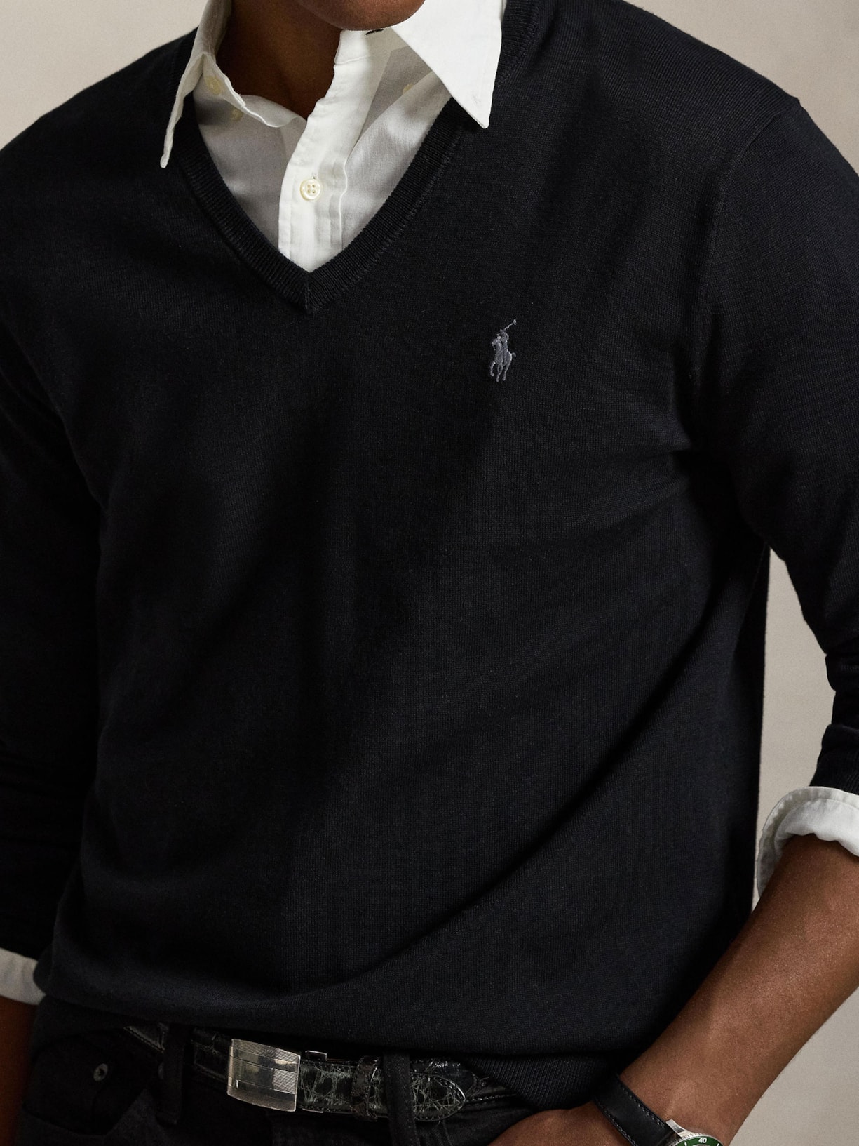 Suéter Masculino Pima Cotton Gola V Classic Logo Preto Polo Ralph Lauren