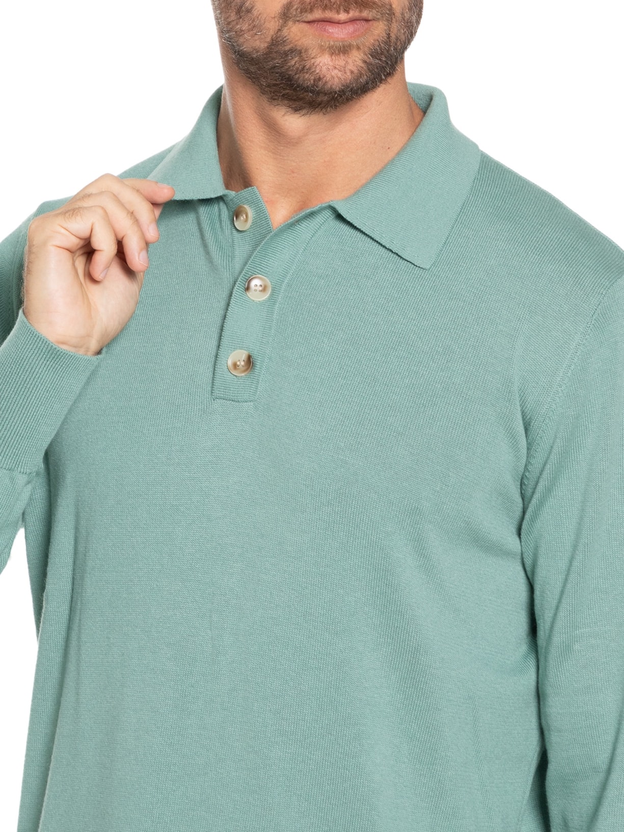 Suéter Masculino Polo Manga Longa Algodão Com Cashmere Verde '2 Essential