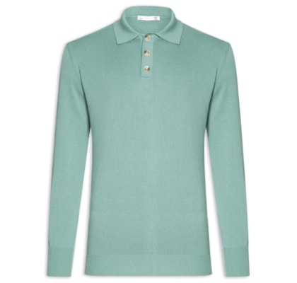 Suéter Masculino Polo Manga Longa Algodão Com Cashmere - Verde