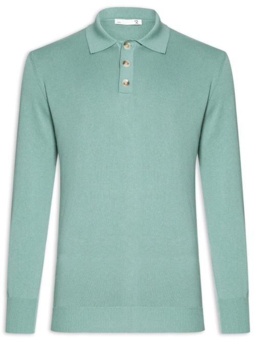 Suéter Masculino Polo Manga Longa Algodão Com Cashmere - Verde