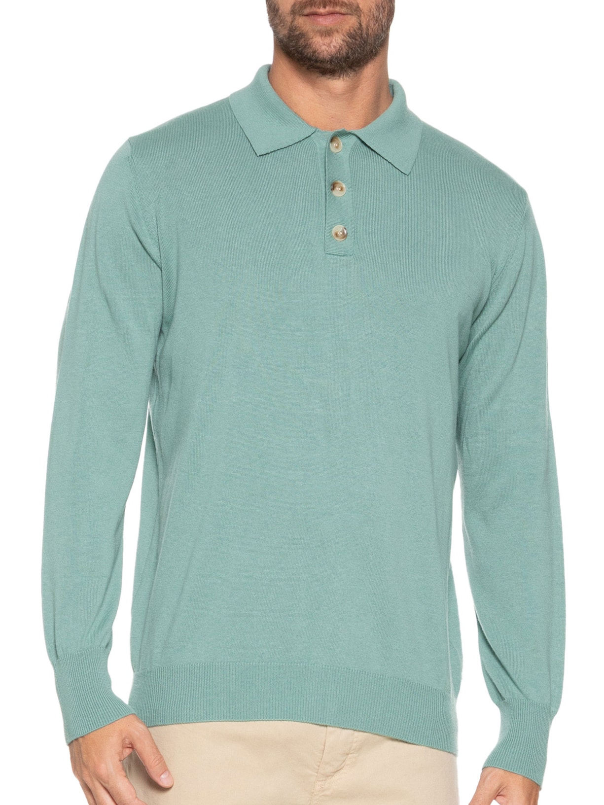 Suéter Masculino Polo Manga Longa Algodão Com Cashmere Verde '2 Essential