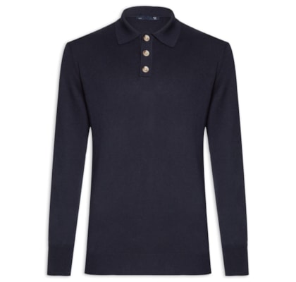 Suéter Masculino Polo Manga Longa Algodão Pima Com Cashmere - Azul