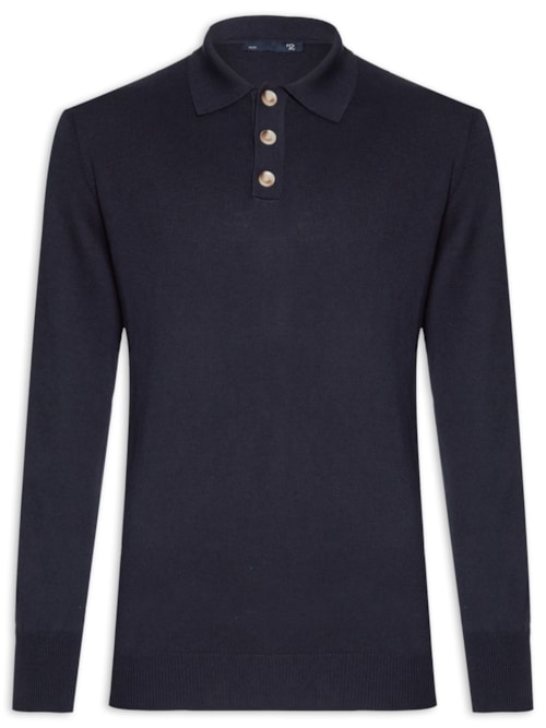 Suéter Masculino Polo Manga Longa Algodão Pima Com Cashmere - Azul