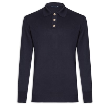 Suéter Masculino Polo Manga Longa Algodão Pima Com Cashmere - Azul