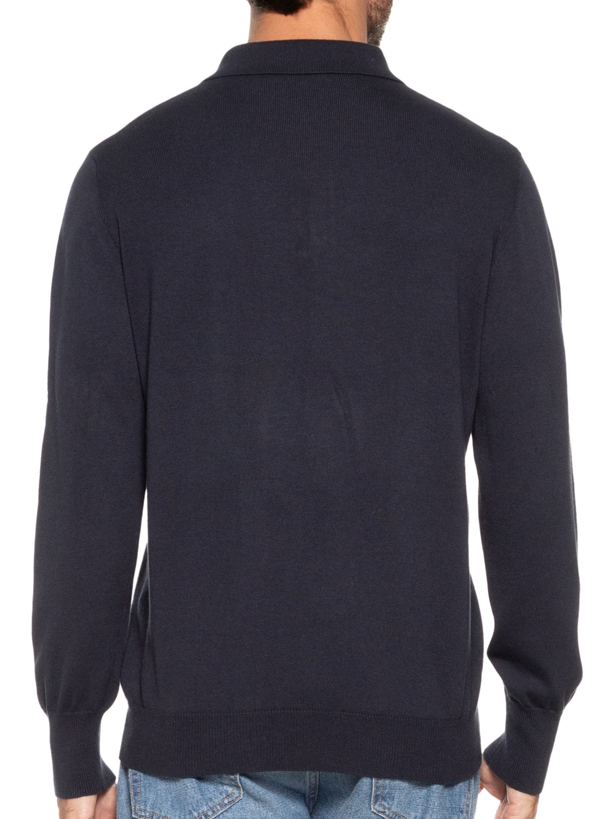 Suéter Masculino Polo Manga Longa Algodão Pima Com Cashmere Azul '2 Essential