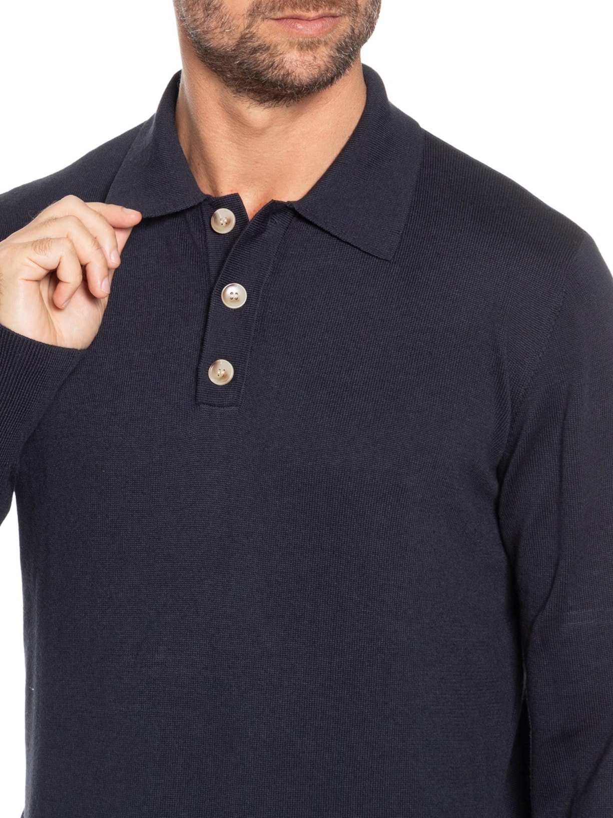 Suéter Masculino Polo Manga Longa Algodão Pima Com Cashmere Azul '2 Essential
