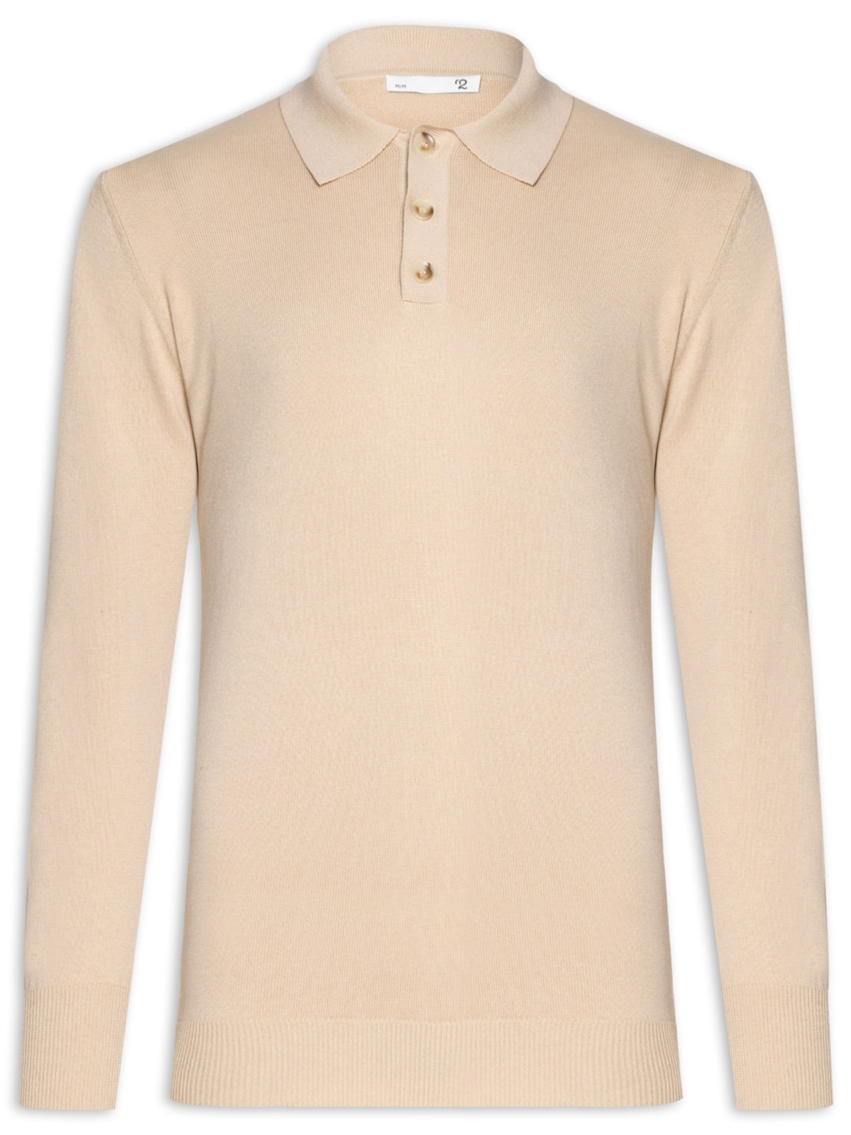 Suéter Masculino Polo Manga Longa Algodão Pima Com Cashmere - Bege