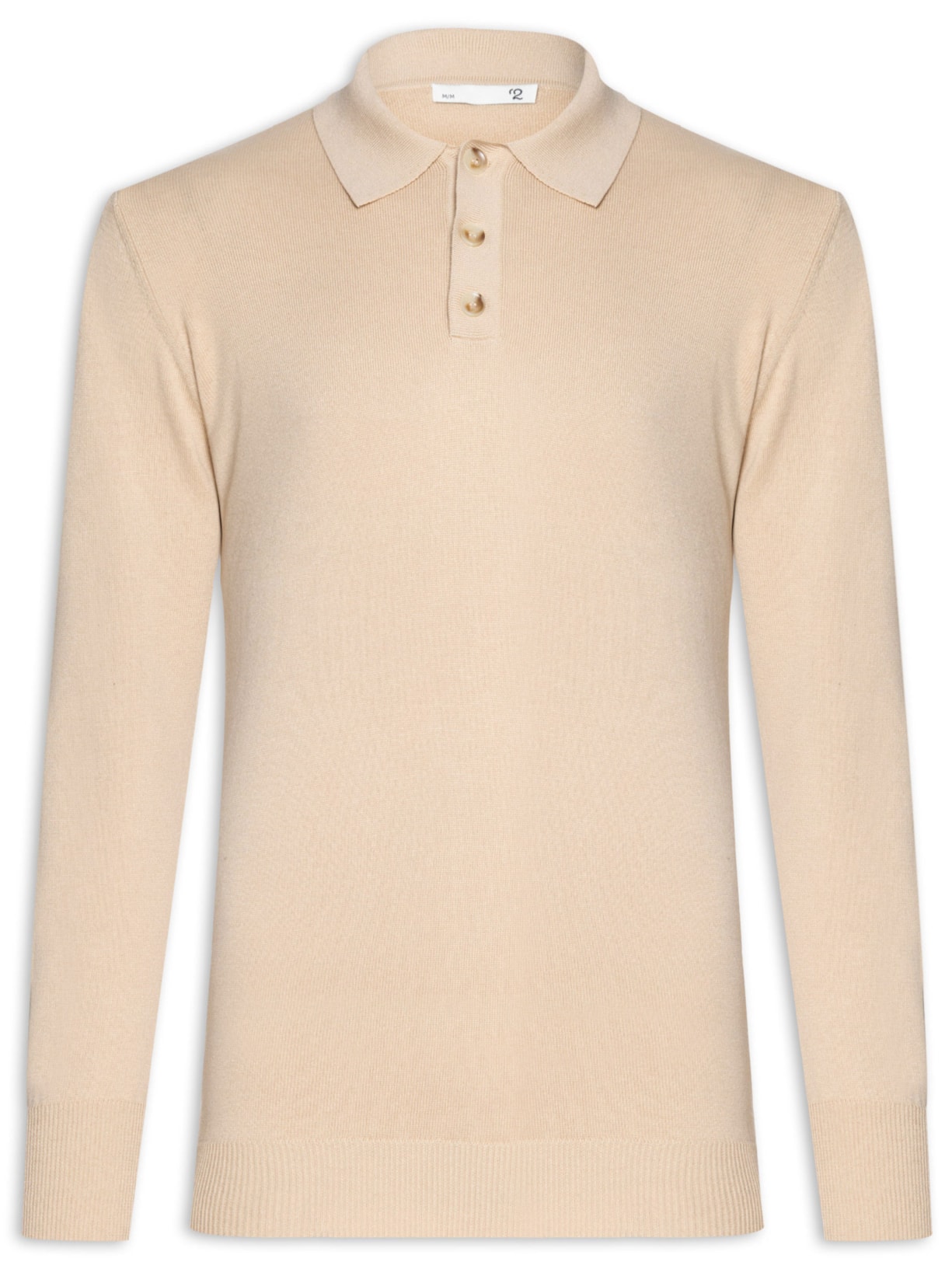 Suéter Masculino Polo Manga Longa Algodão Pima Com Cashmere - Bege