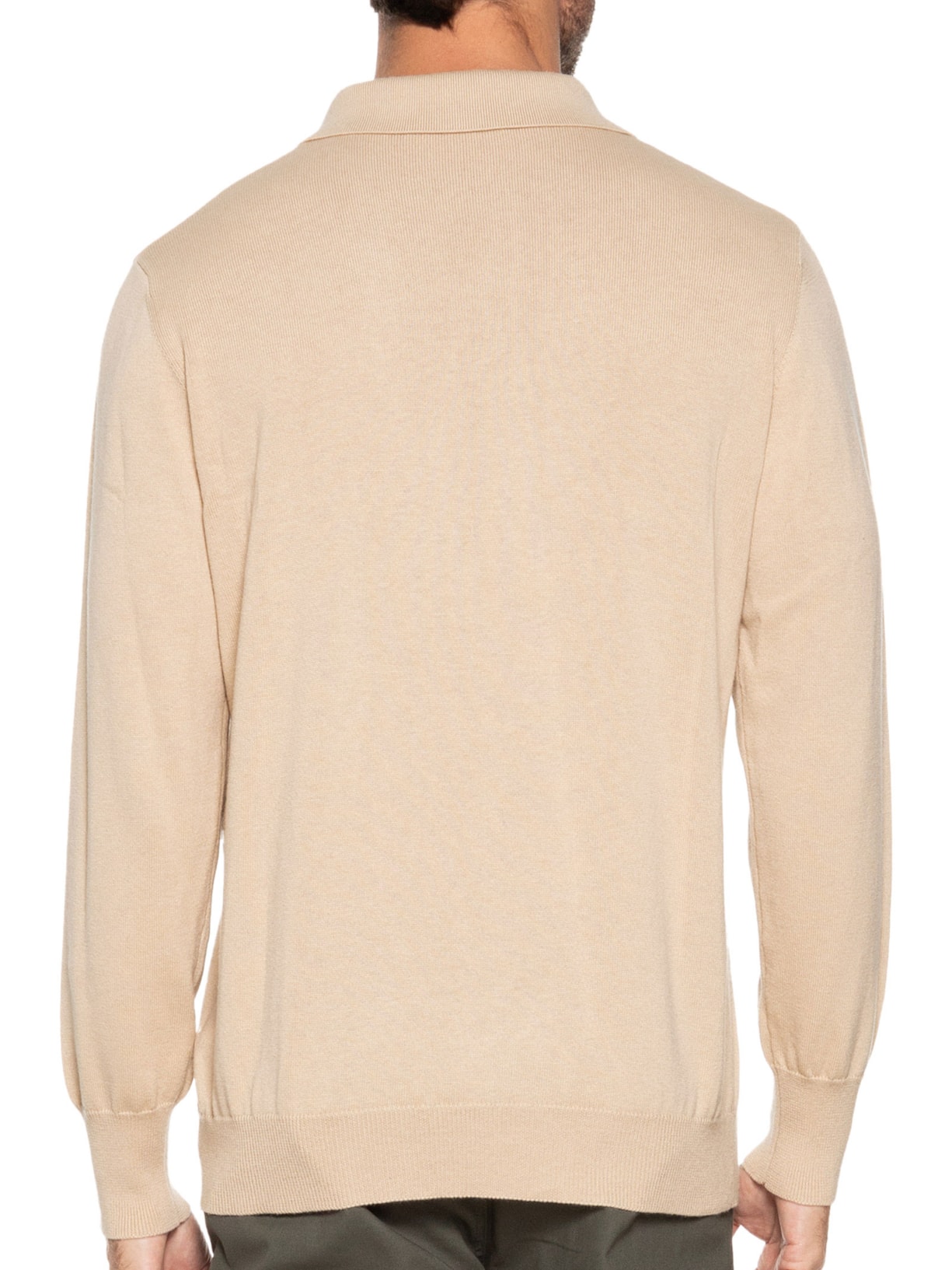Suéter Masculino Polo Manga Longa Algodão Pima Com Cashmere Bege '2 Essential