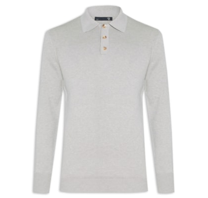 Suéter Masculino Polo Manga Longa Algodão Pima com Cashmere - Cinza