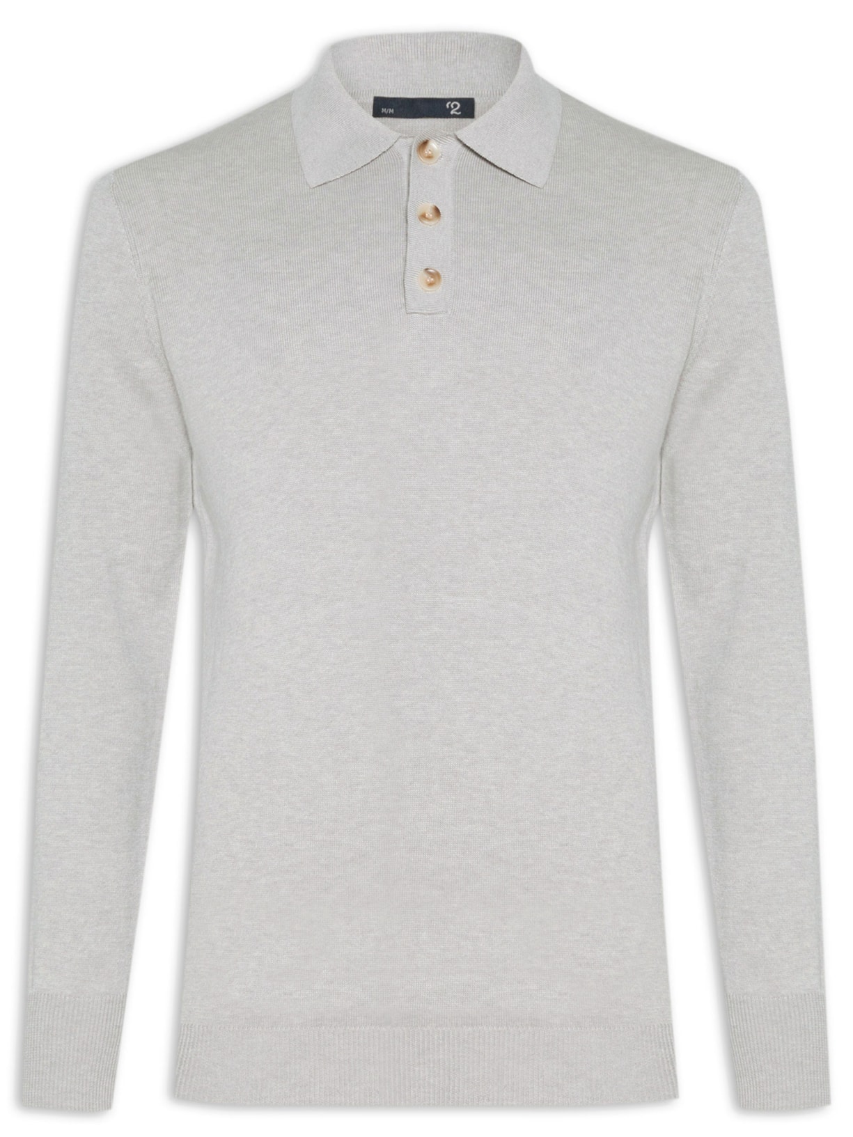 Suéter Masculino Polo Manga Longa Algodão Pima com Cashmere - Cinza