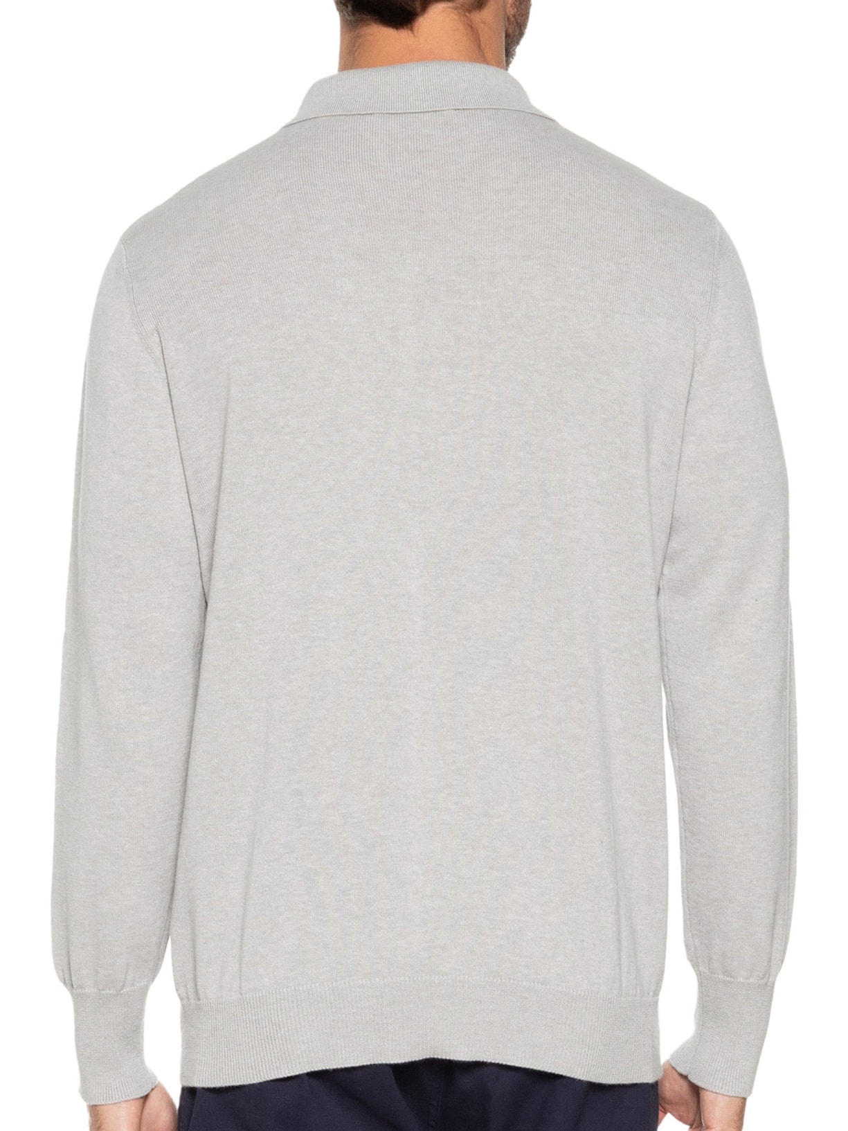 Suéter Masculino Polo Manga Longa Algodão Pima Com Cashmere Cinza '2 Essential