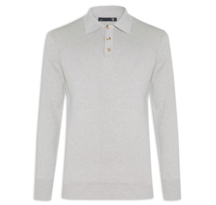 Suéter Masculino Polo Manga Longa Algodão Pima Com Cashmere – Cinza