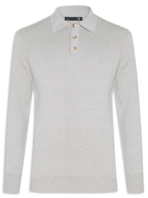 Suéter Masculino Polo Manga Longa Algodão Pima Com Cashmere – Cinza