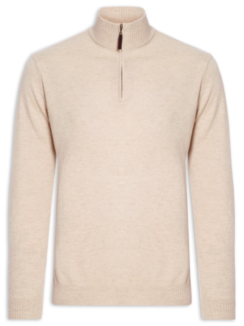 Suéter Masculino Puro Cashmere Detalhe Zíper - Bege