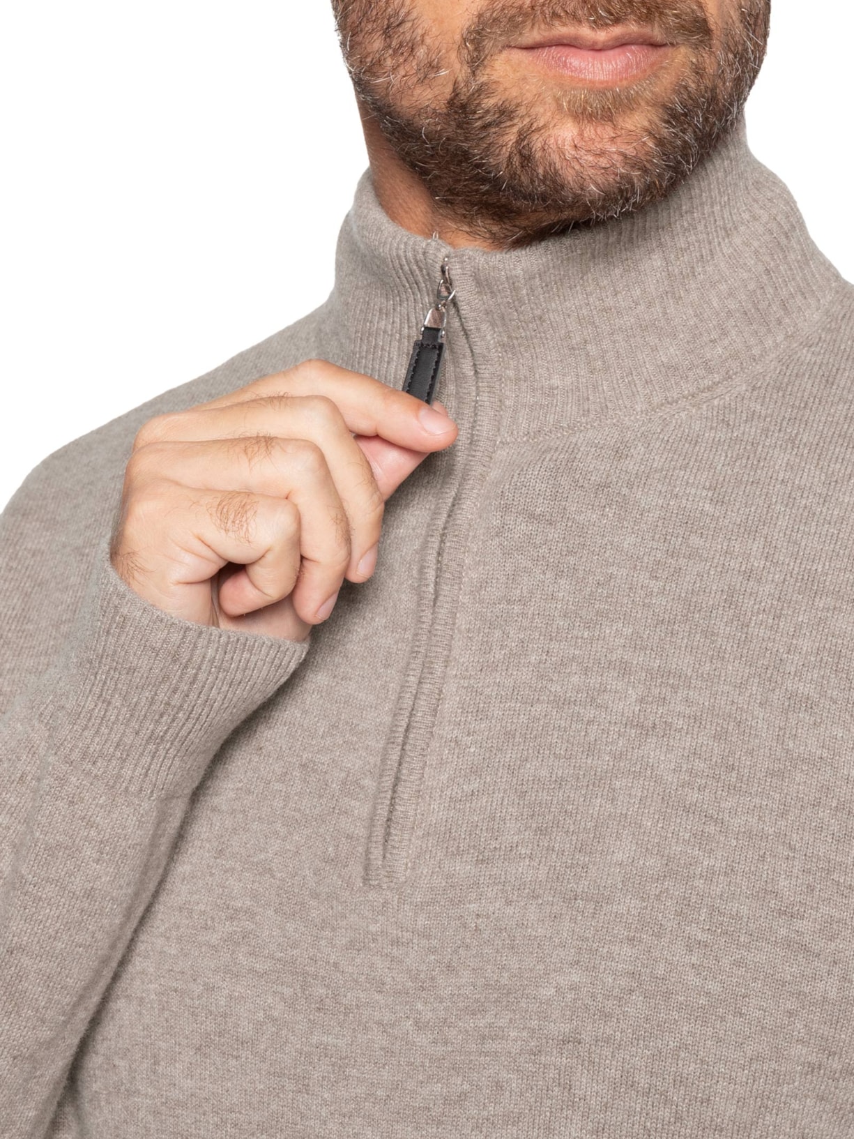 Suéter Masculino Puro Cashmere Detalhe Zíper Bege '2 Essential