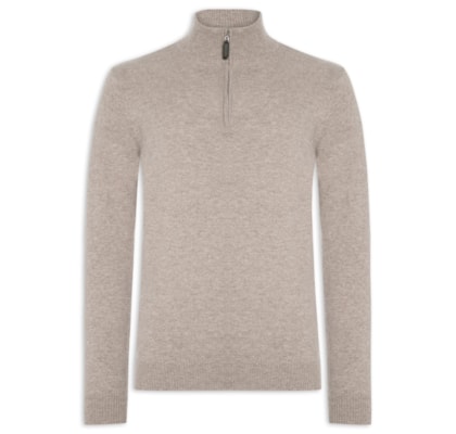 Suéter Masculino Puro Cashmere Detalhe Zíper - Bege