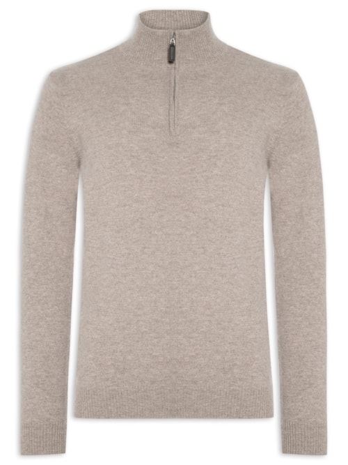 Suéter Masculino Puro Cashmere Detalhe Zíper - Bege