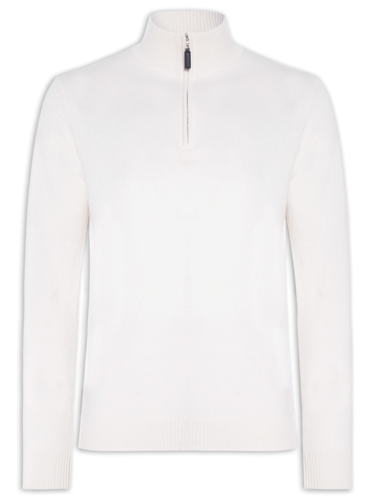 Suéter Masculino Puro Cashmere Detalhe Zíper Branco '2 Essential