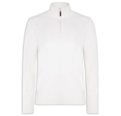Suéter Masculino Puro Cashmere Detalhe Zíper - Branco